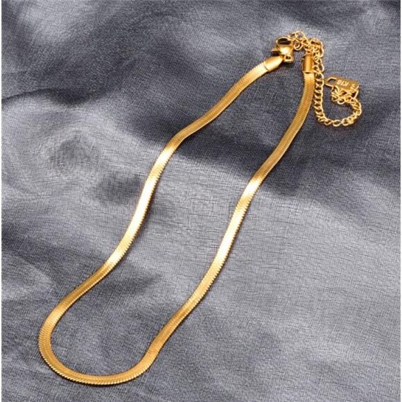 New18K Gold Herringbone Choker Necklace Snake Chain Necklace Herringbone Chain - Picture 1 of 3